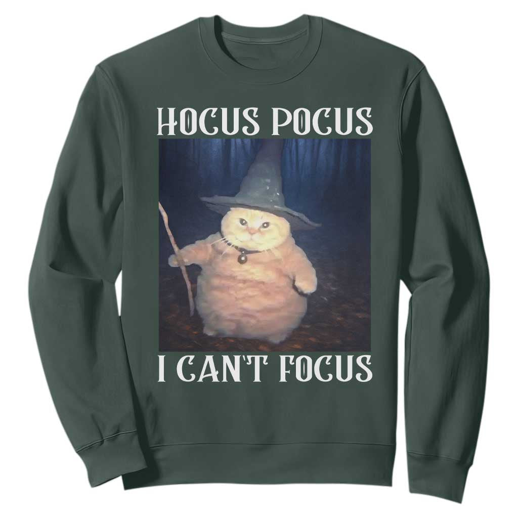 ADHD Cat Meme Sweatshirt Neurodivergent Wizard Cat I Cant Focus TS10 Dark Forest Green Print Your Wear