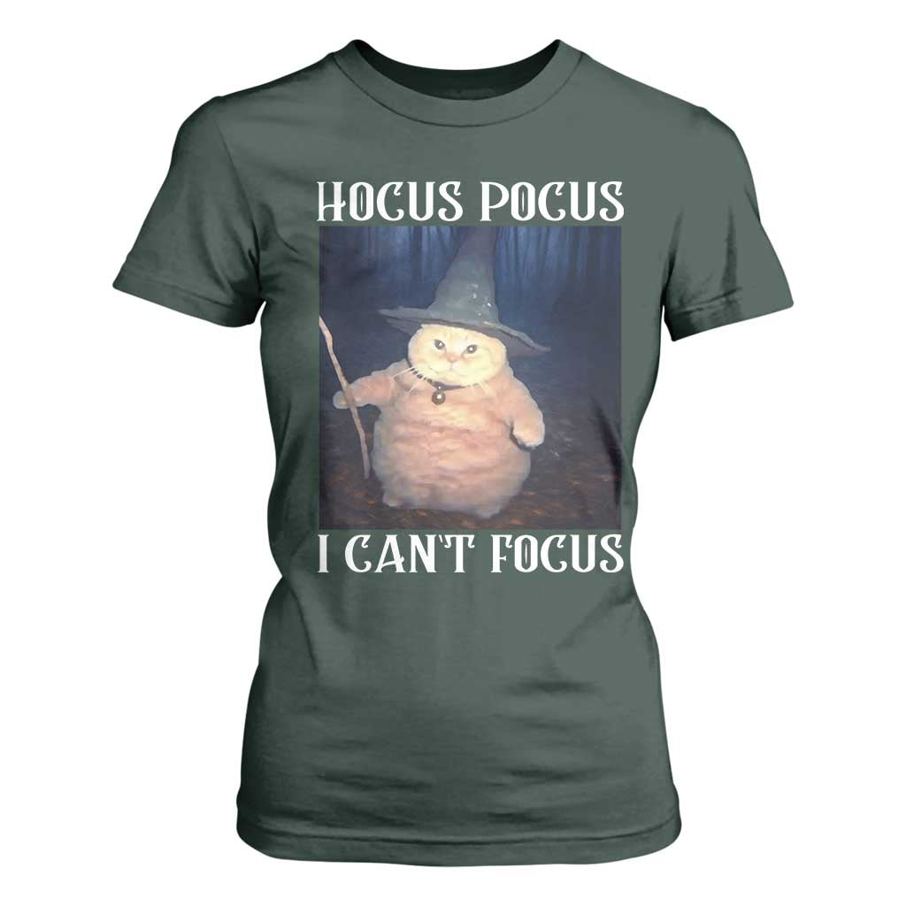 ADHD Cat Meme T Shirt For Women Neurodivergent Wizard Cat I Cant Focus TS10 Dark Forest Green Print Your Wear
