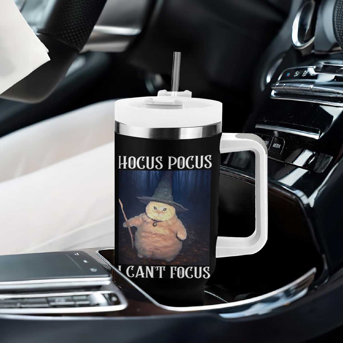ADHD Cat Meme Tumbler With Handle Neurodivergent Wizard Cat I Cant Focus TS10 Print Your Wear