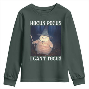 ADHD Cat Meme Youth Sweatshirt Neurodivergent Wizard Cat I Cant Focus TS10 Dark Forest Green Print Your Wear