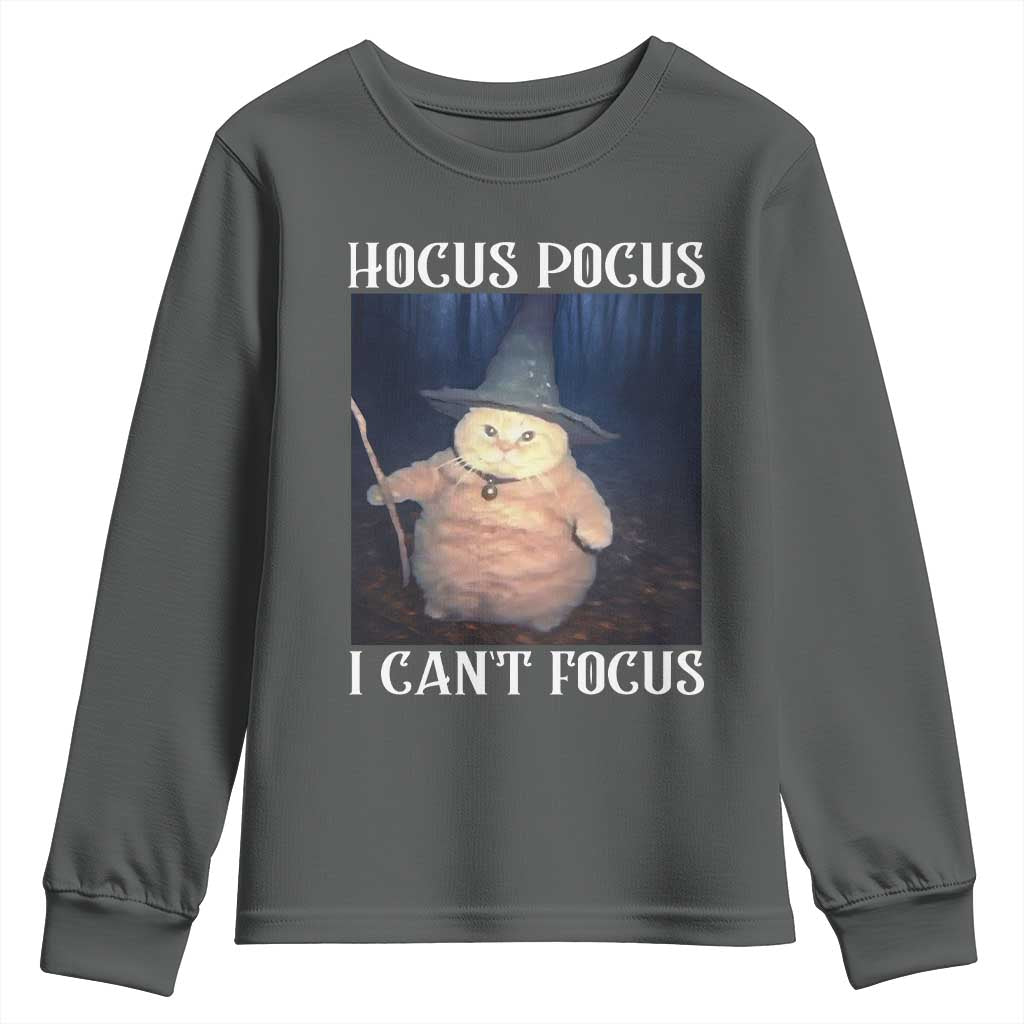 ADHD Cat Meme Youth Sweatshirt Neurodivergent Wizard Cat I Cant Focus TS10 Dark Heather Print Your Wear