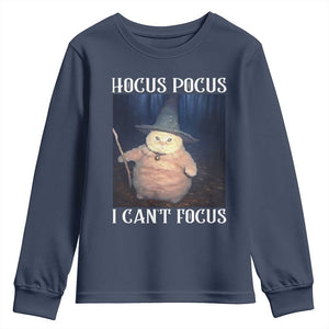 ADHD Cat Meme Youth Sweatshirt Neurodivergent Wizard Cat I Cant Focus TS10 Navy Print Your Wear