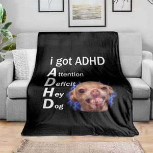 Funny ADHD Dog Meme Throw Blanket Attention Deficit Hey Dog Humor Lovers TS10 Print Your Wear