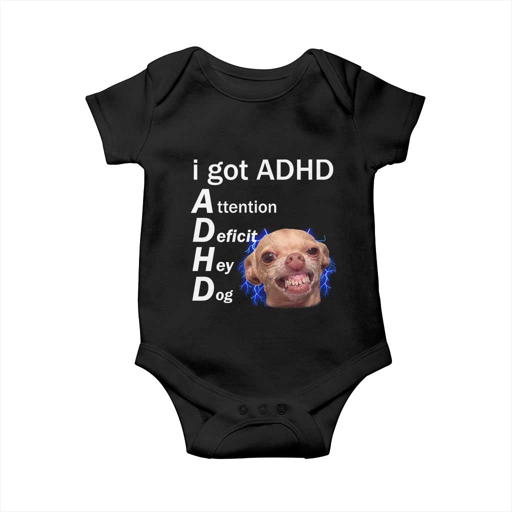 Funny ADHD Dog Meme Baby Onesie Attention Deficit Hey Dog Humor Lovers TS10 Black Print Your Wear