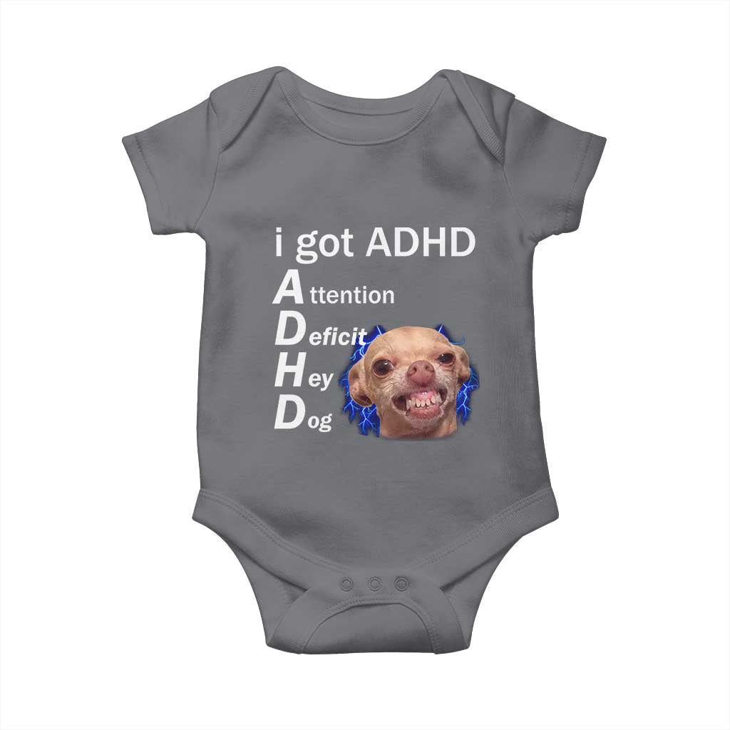 Funny ADHD Dog Meme Baby Onesie Attention Deficit Hey Dog Humor Lovers TS10 Charcoal Print Your Wear