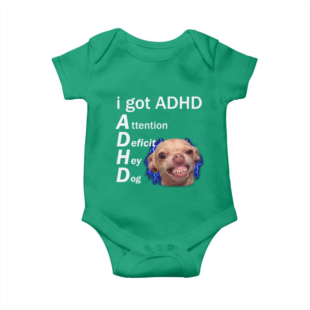 Funny ADHD Dog Meme Baby Onesie Attention Deficit Hey Dog Humor Lovers TS10 Irish Green Print Your Wear