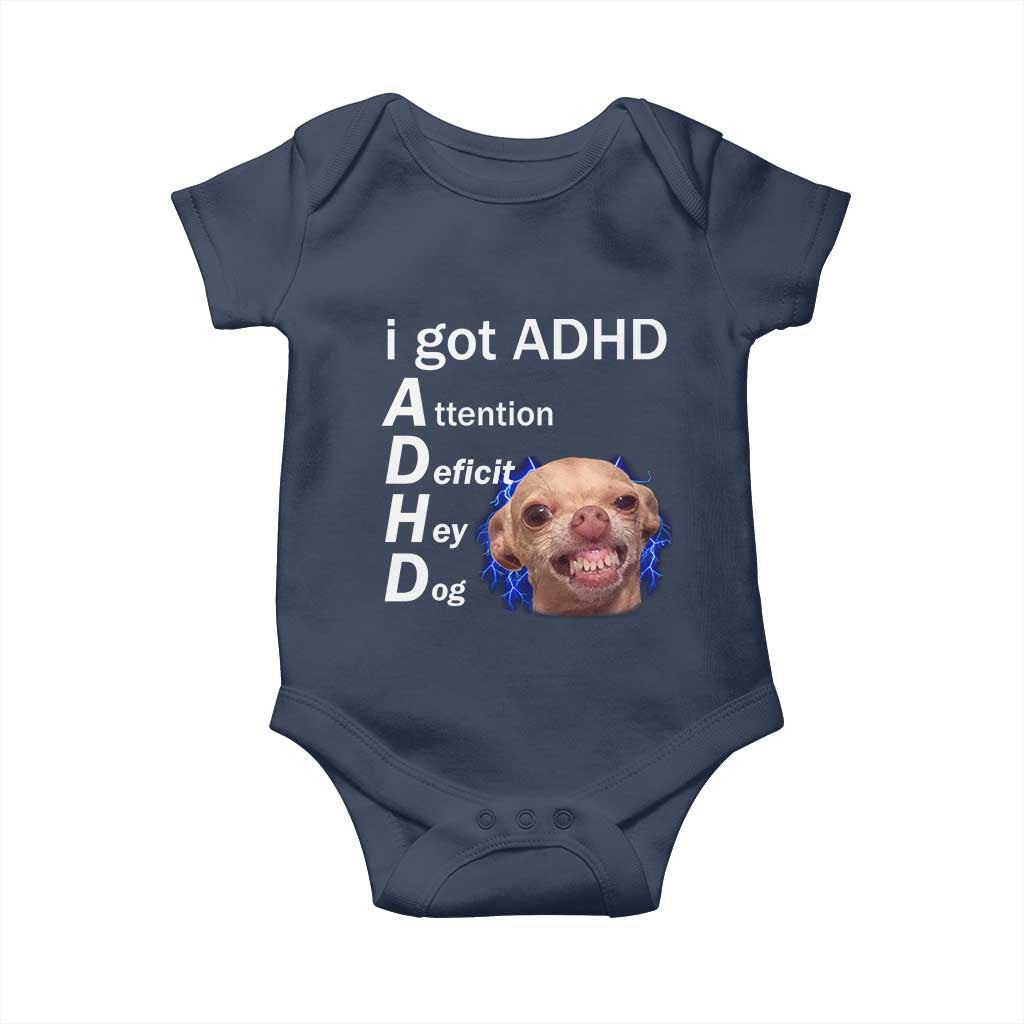 Funny ADHD Dog Meme Baby Onesie Attention Deficit Hey Dog Humor Lovers TS10 Navy Print Your Wear