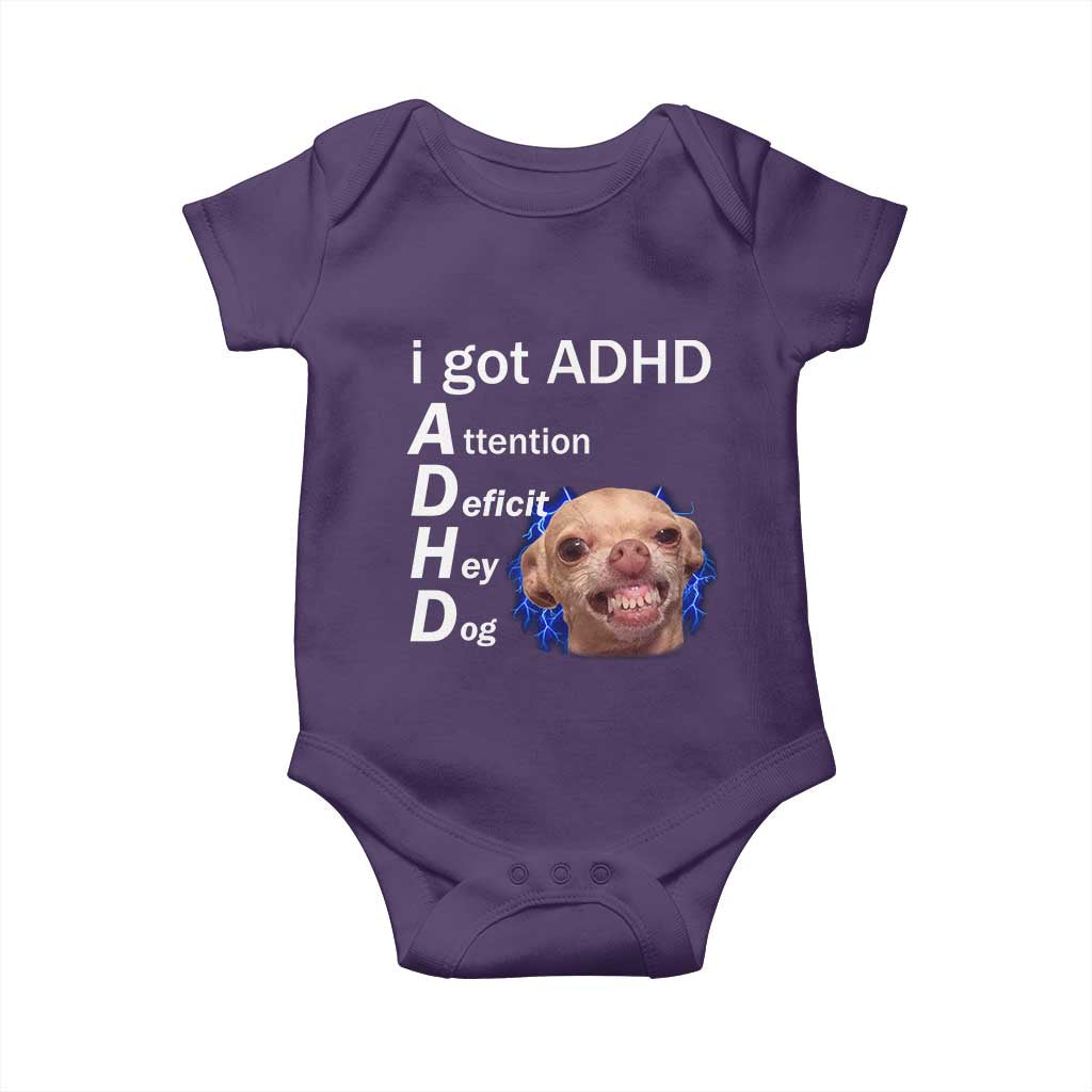 Funny ADHD Dog Meme Baby Onesie Attention Deficit Hey Dog Humor Lovers TS10 Purple Print Your Wear