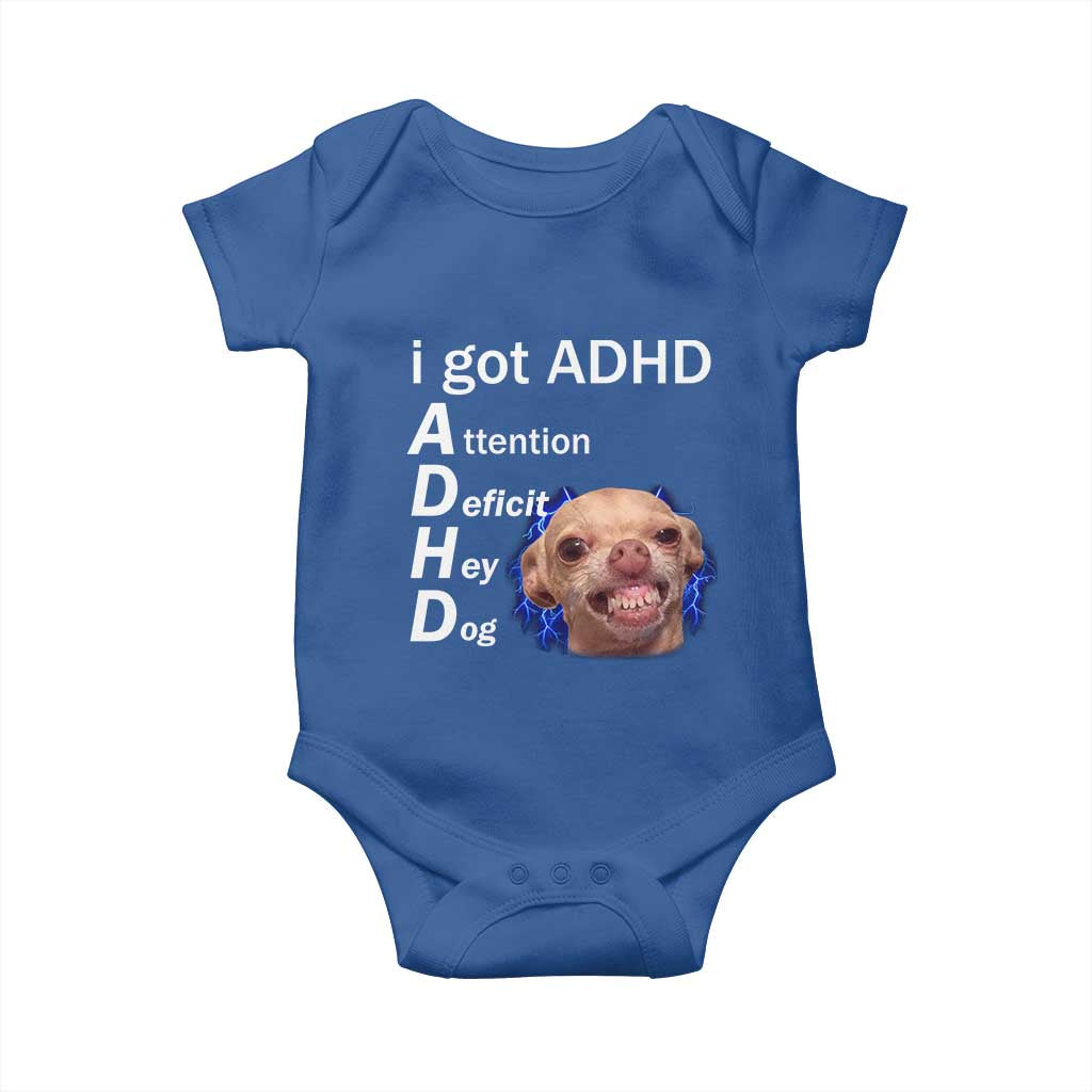 Funny ADHD Dog Meme Baby Onesie Attention Deficit Hey Dog Humor Lovers TS10 Royal Blue Print Your Wear