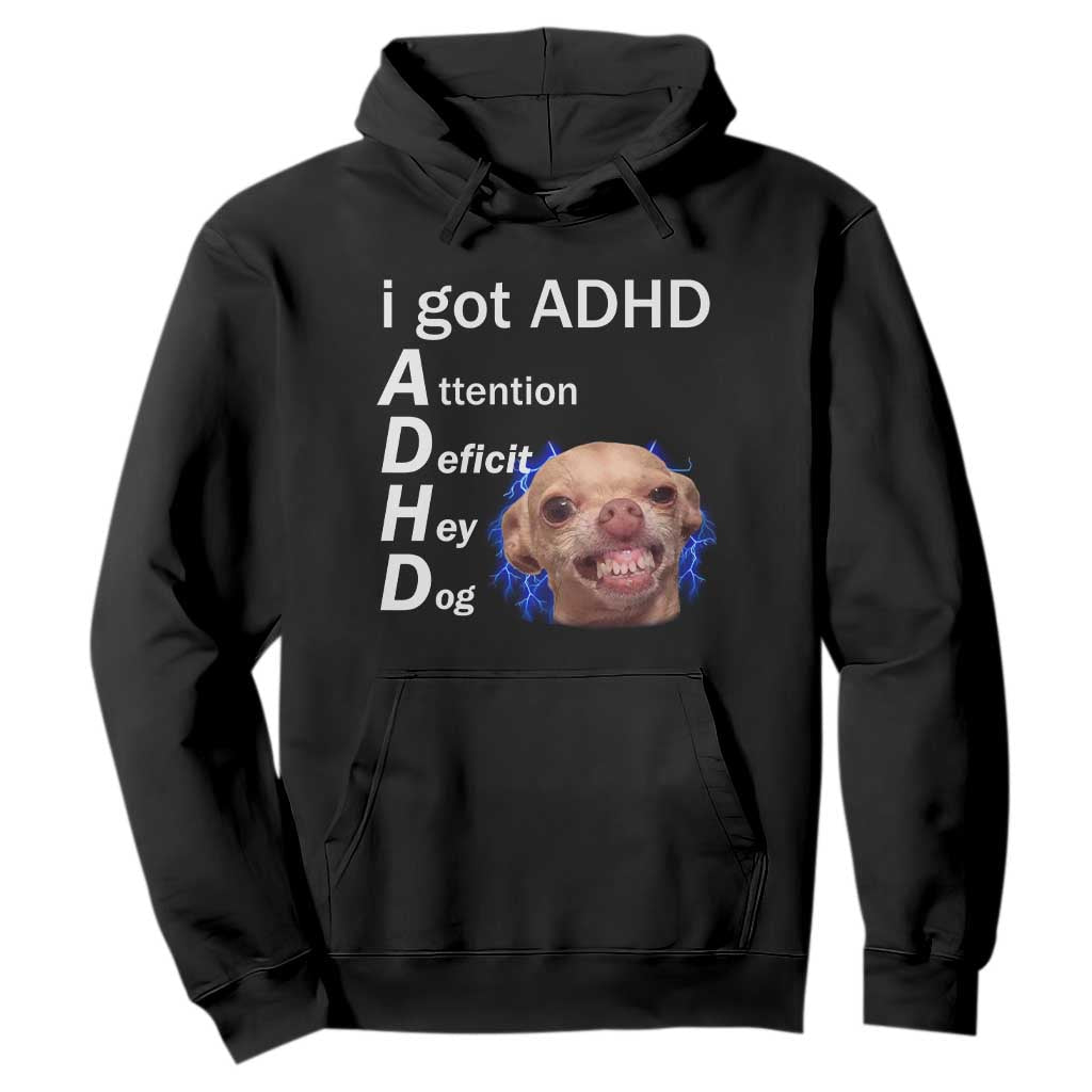 Funny ADHD Dog Meme Hoodie Attention Deficit Hey Dog Humor Lovers TS10 Black Print Your Wear