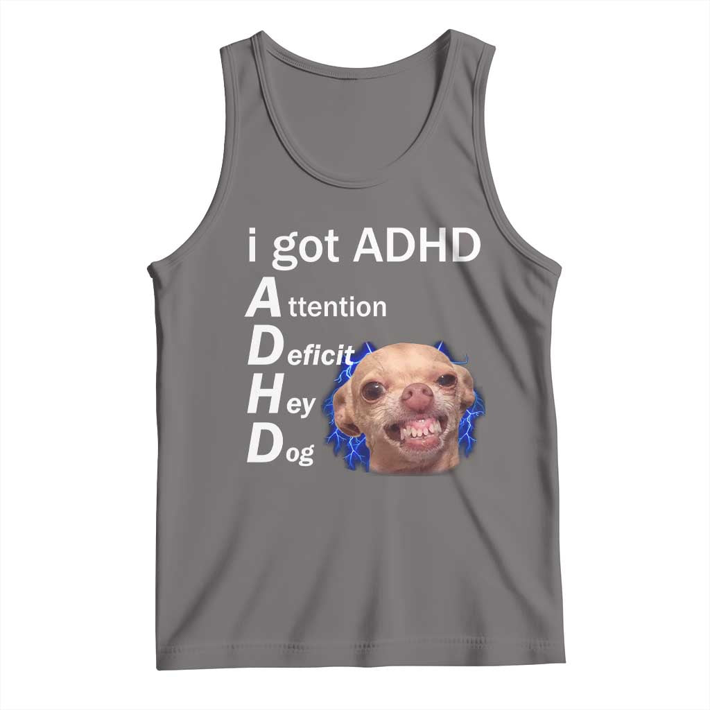 Funny ADHD Dog Meme Tank Top Attention Deficit Hey Dog Humor Lovers TS10 Deep Heather Print Your Wear