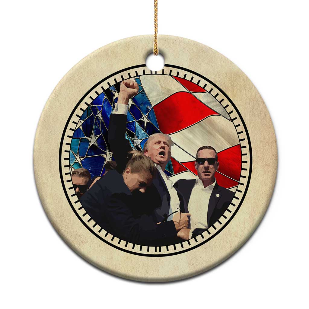 Trump 2024 Christmas Ornament with Raised Fist Stained Glass American Pride Keepsake TS10 Print Your Wear
