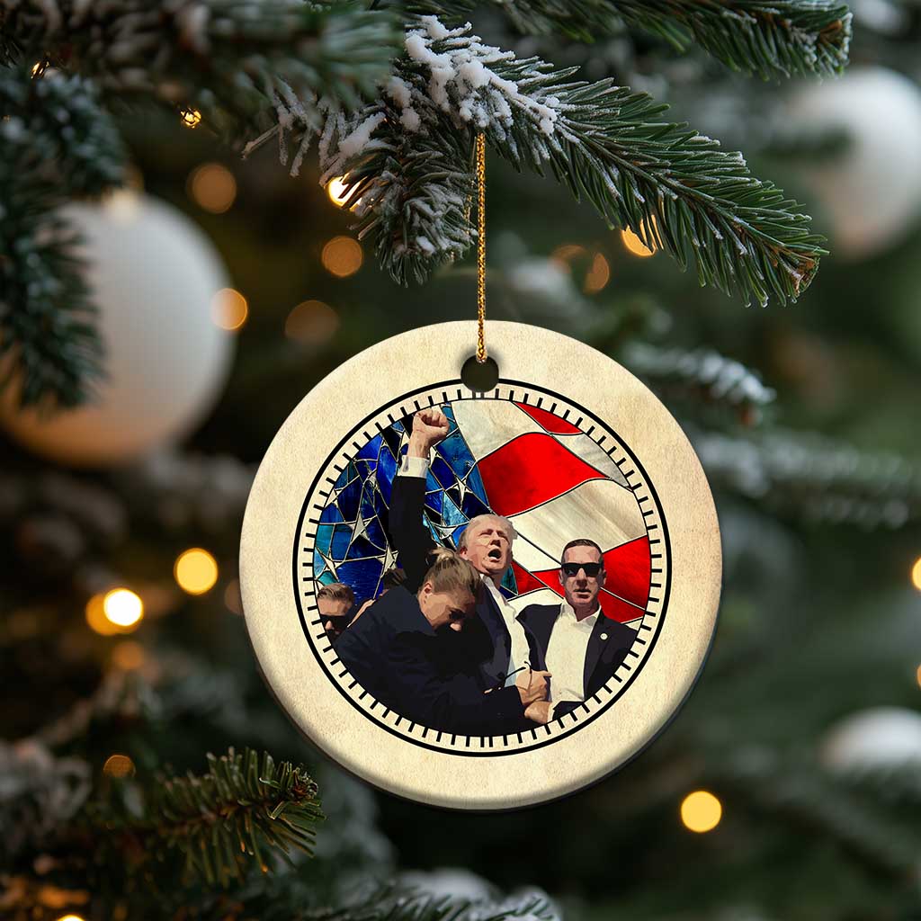Trump 2024 Christmas Ornament with Raised Fist Stained Glass American Pride Keepsake TS10 Print Your Wear