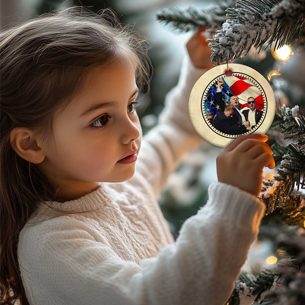 Trump 2024 Christmas Ornament with Raised Fist Stained Glass American Pride Keepsake TS10 Print Your Wear