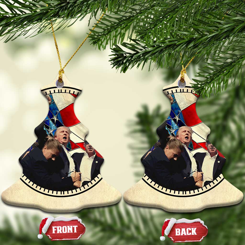 Trump 2024 Christmas Ornament with Raised Fist Stained Glass American Pride Keepsake TS10 Christmas Tree Stained Glass Print Your Wear