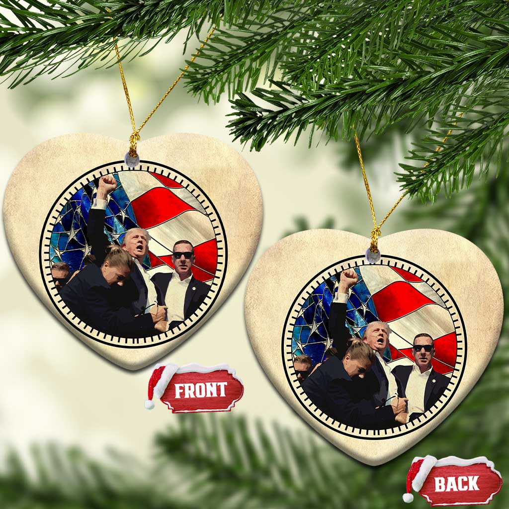 Trump 2024 Christmas Ornament with Raised Fist Stained Glass American Pride Keepsake TS10 Heart Stained Glass Print Your Wear