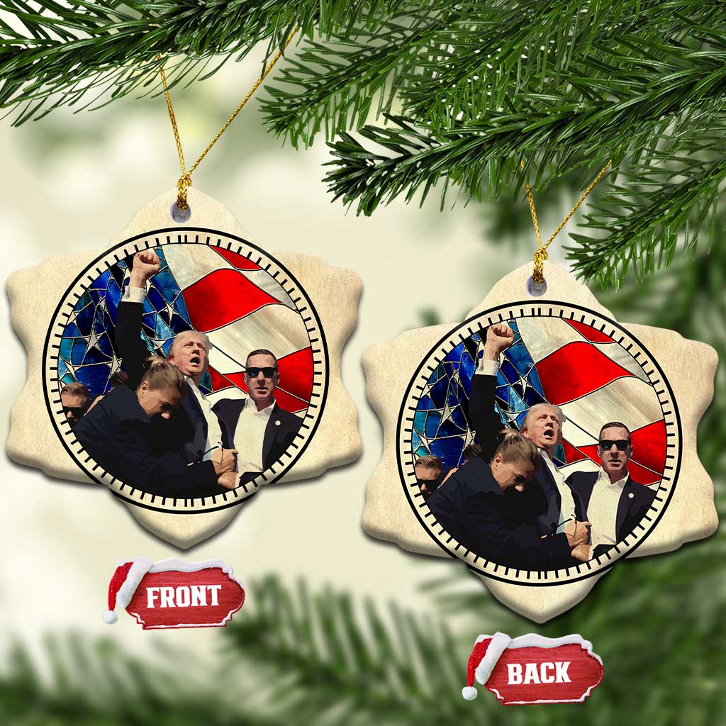 Trump 2024 Christmas Ornament with Raised Fist Stained Glass American Pride Keepsake TS10 Snow Flake Stained Glass Print Your Wear