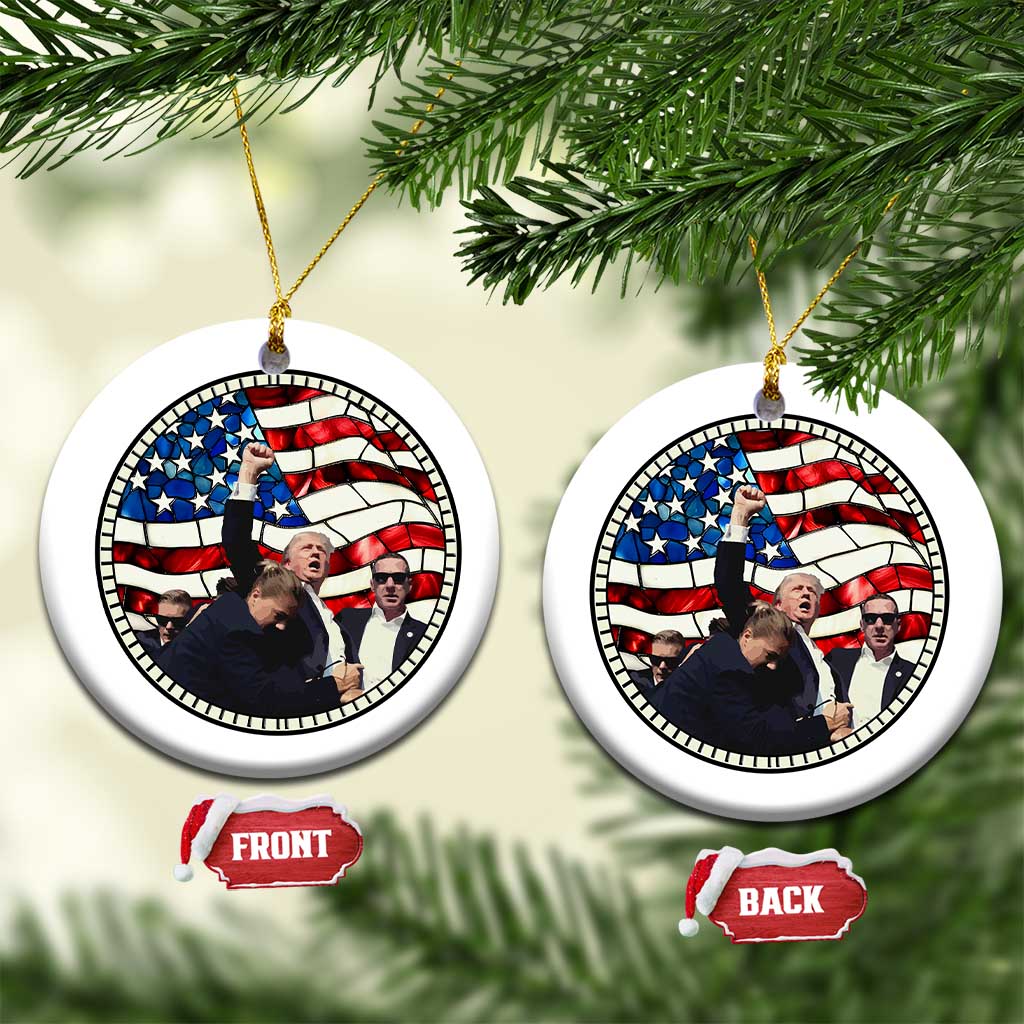 Trump 2024 Christmas Ornament Trump Shot Fist Pump Fight Fight Fight Stained Glass TS10 Circle Stained Glass Print Your Wear