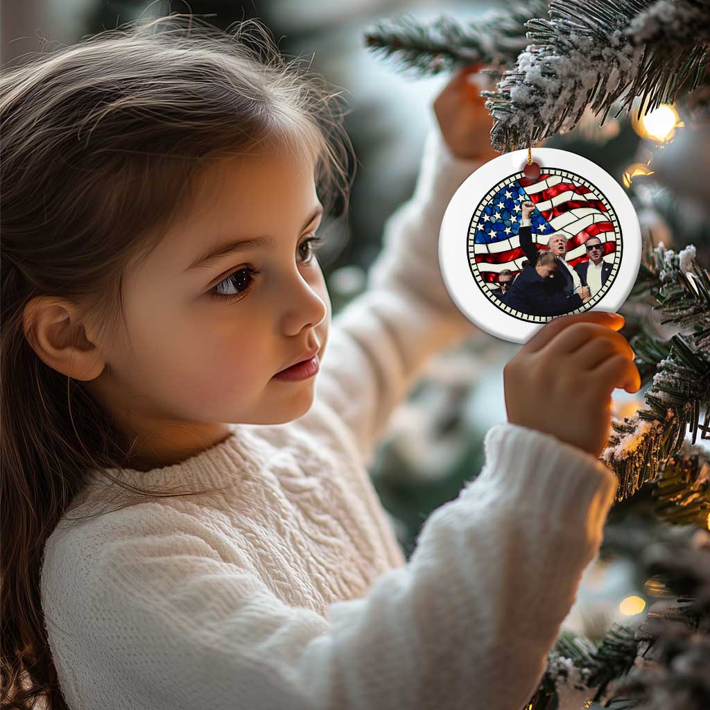 Trump 2024 Christmas Ornament Trump Shot Fist Pump Fight Fight Fight Stained Glass TS10 Print Your Wear