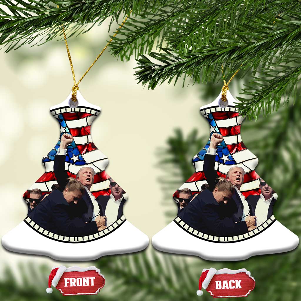 Trump 2024 Christmas Ornament Trump Shot Fist Pump Fight Fight Fight Stained Glass TS10 Christmas Tree Stained Glass Print Your Wear