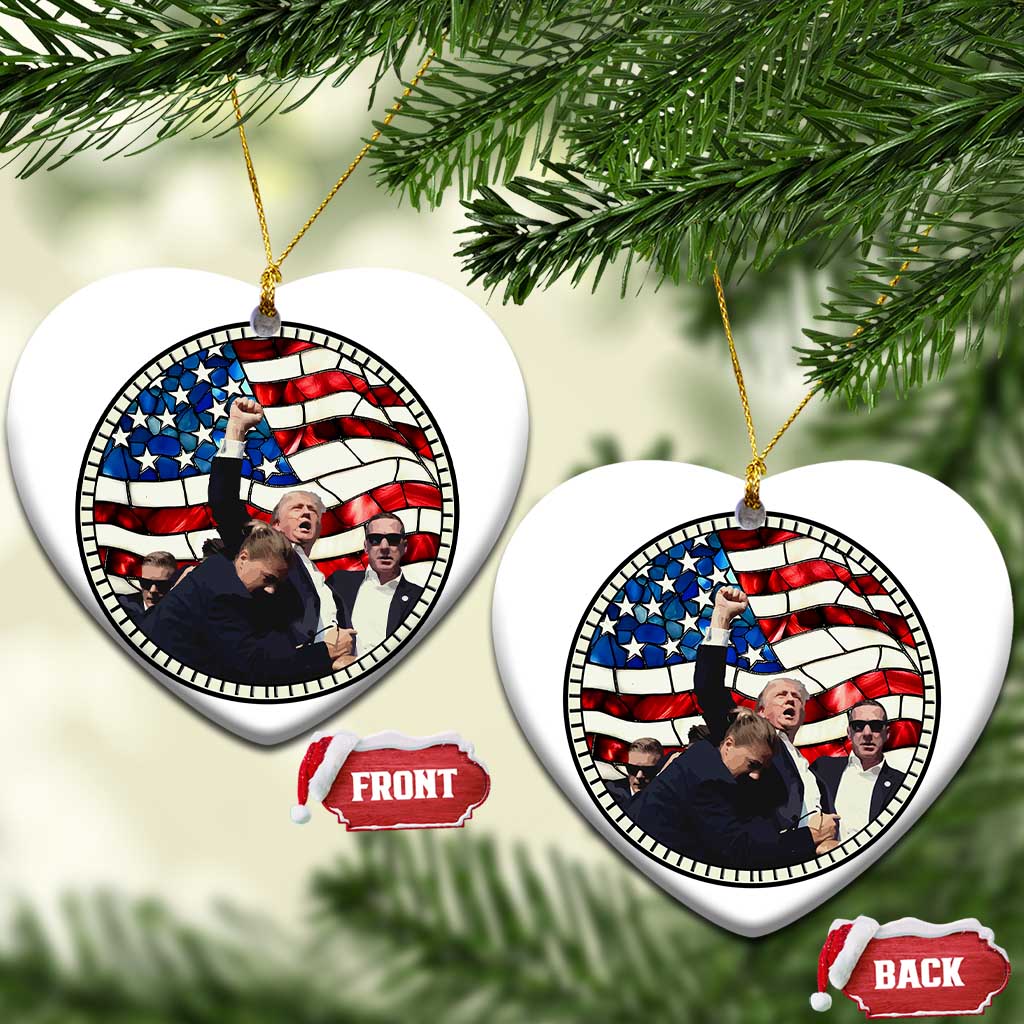 Trump 2024 Christmas Ornament Trump Shot Fist Pump Fight Fight Fight Stained Glass TS10 Heart Stained Glass Print Your Wear