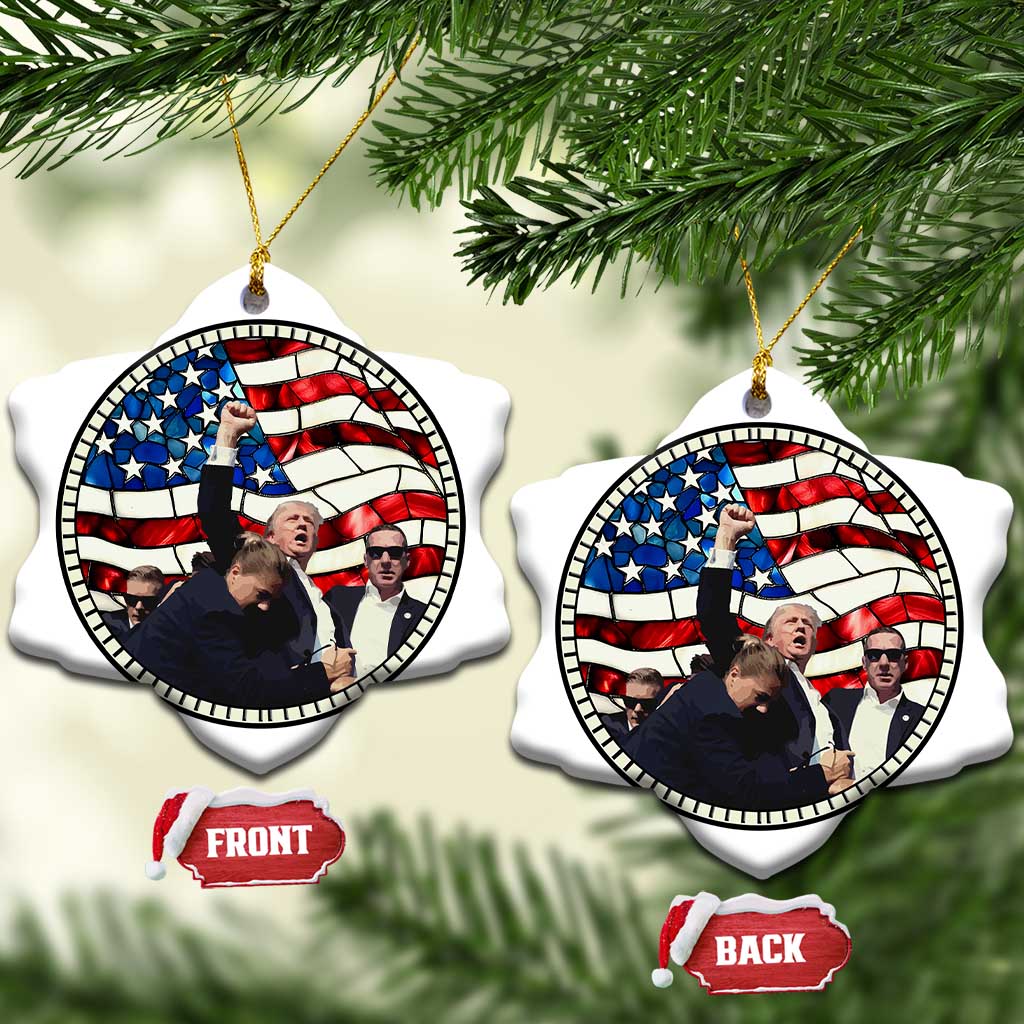 Trump 2024 Christmas Ornament Trump Shot Fist Pump Fight Fight Fight Stained Glass TS10 Snow Flake Stained Glass Print Your Wear