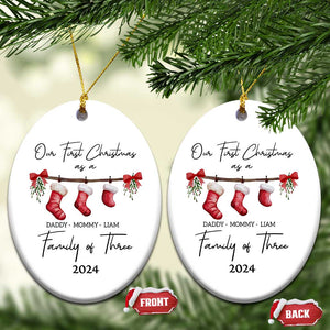 Personalized First Xmas As A Family Of Three Christmas Ornament Custom Name Family With Baby TS10 Oval White Print Your Wear