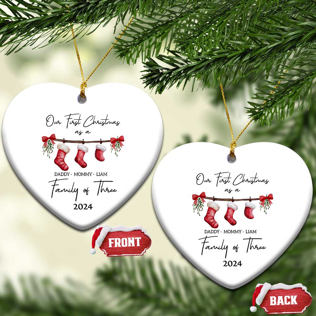 Personalized First Xmas As A Family Of Three Christmas Ornament Custom Name Family With Baby TS10 Heart White Print Your Wear