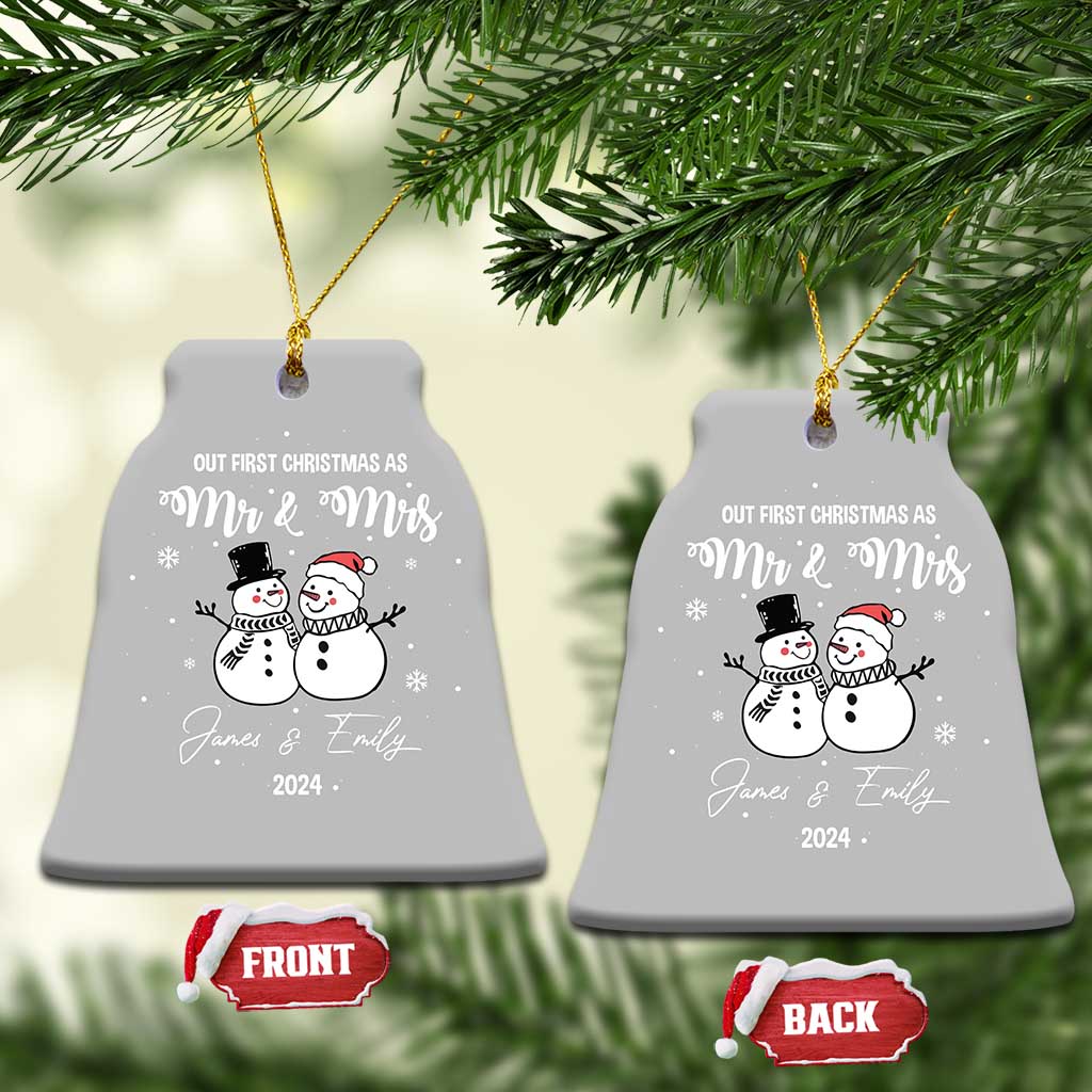 Personalized Mr Mrs Christmas Ornament 2024 Custom Name Our First Xmas Together Wedding Gifts for Couples TS10 Bell Flake Grey Print Your Wear