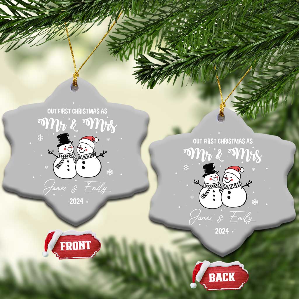 Personalized Mr Mrs Christmas Ornament 2024 Custom Name Our First Xmas Together Wedding Gifts for Couples TS10 Snow Flake Grey Print Your Wear