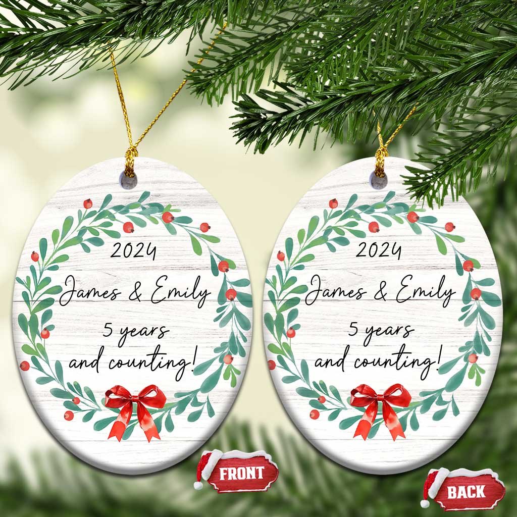 Personalized 5th Anniversary Christmas Ornament 2024 Custom Name 5 Year Wedding Gifts for Couple TS10 Oval Wood Print Your Wear