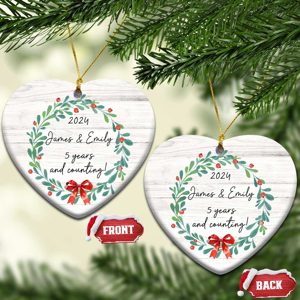Personalized 5th Anniversary Christmas Ornament 2024 Custom Name 5 Year Wedding Gifts for Couple TS10 Heart Wood Print Your Wear