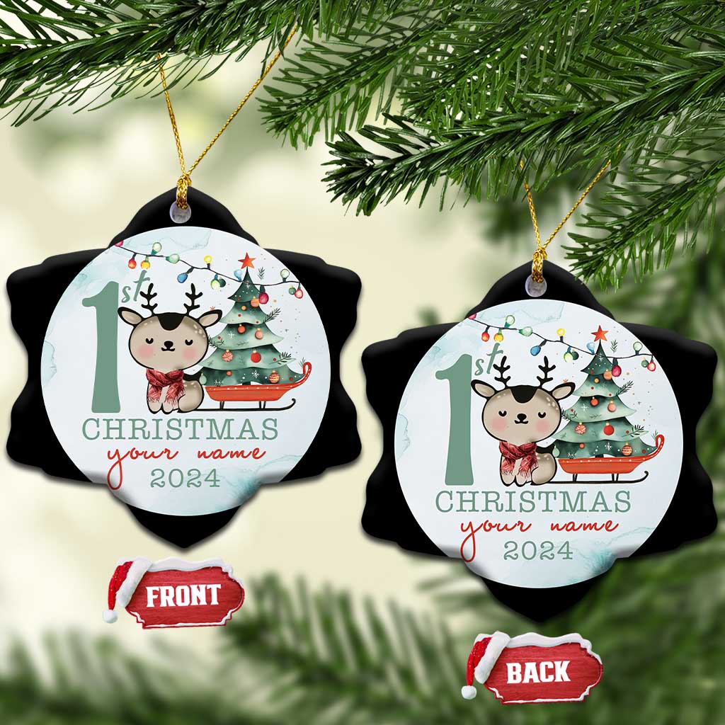 Personalized Baby's First Christmas Ornament 2024 Custom Name Keepsake Xmas Decoration Adorable Reindeer TS10 Snow Flake Green Print Your Wear
