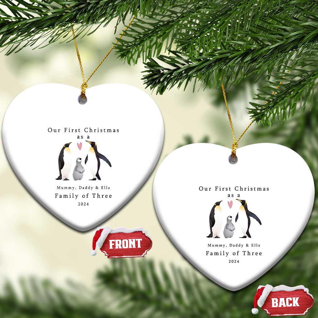 Personalized New Parents Gift Christmas Ornament 2024 Custom Name Our First Christmas As A Family of Three Gifts for Couples Mom Dad TS10 Heart White Print Your Wear