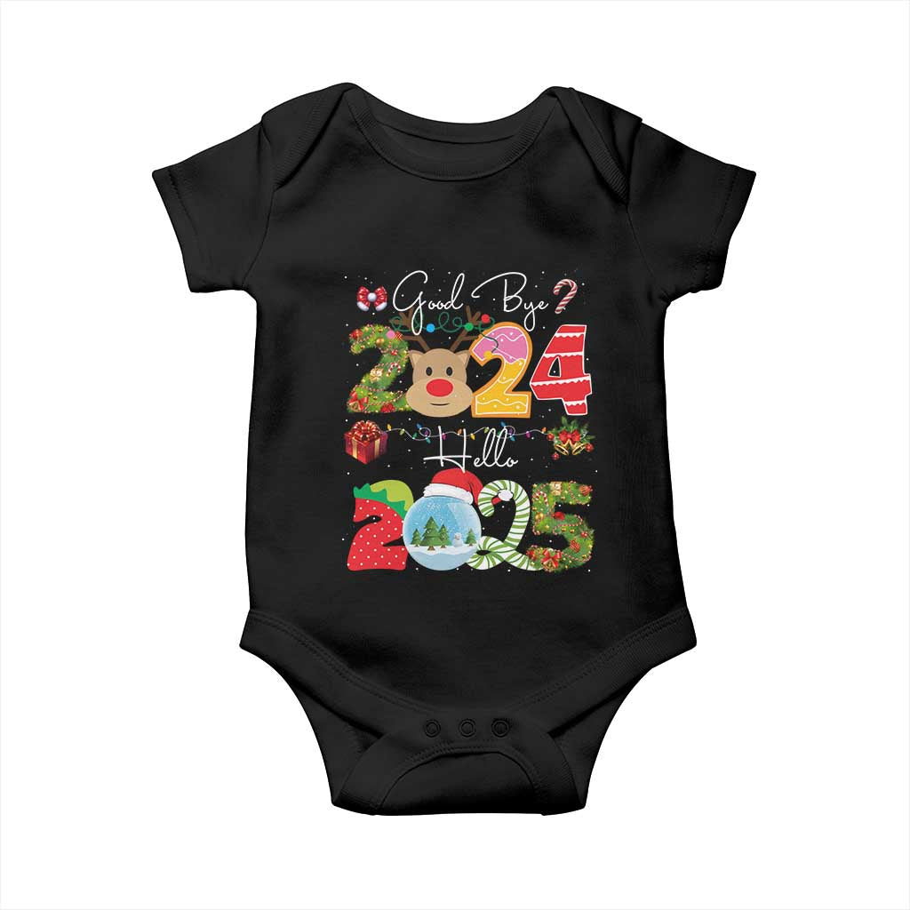 New Year 2025 Baby Onesie Merry Christmas Good Bye 2024 Hello 2025 TS10 Black Print Your Wear