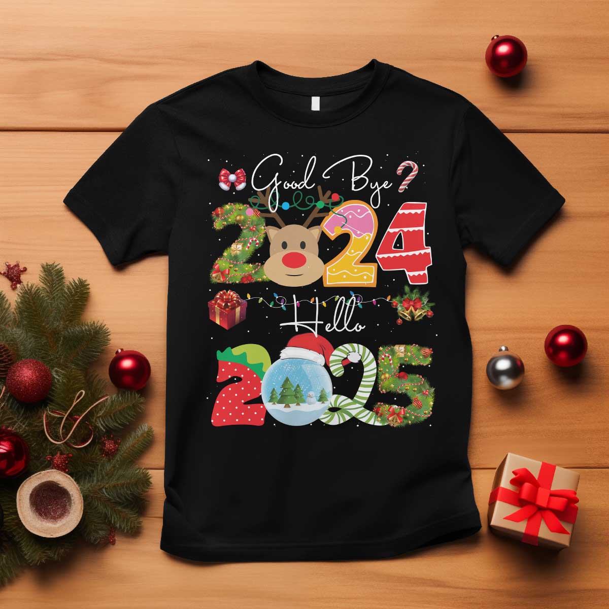 New Year 2025 T Shirt Merry Christmas Good Bye 2024 Hello 2025 TS10 Black Print Your Wear