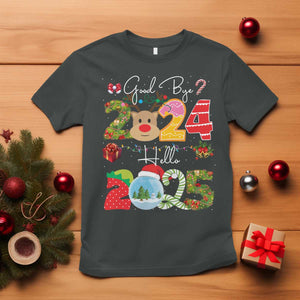 New Year 2025 T Shirt Merry Christmas Good Bye 2024 Hello 2025 TS10 Dark Heather Print Your Wear