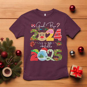New Year 2025 T Shirt Merry Christmas Good Bye 2024 Hello 2025 TS10 Maroon Print Your Wear