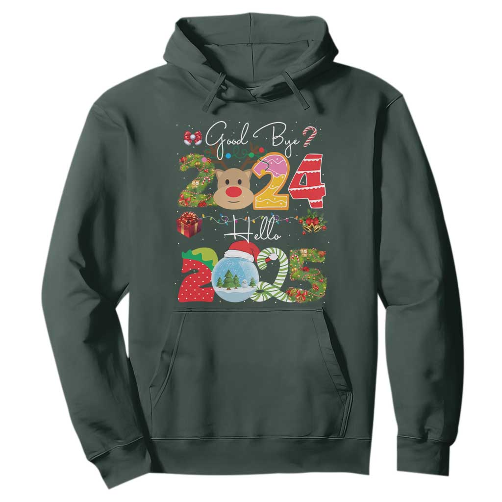 New Year 2025 Hoodie Merry Christmas Good Bye 2024 Hello 2025 TS10 Dark Forest Green Print Your Wear