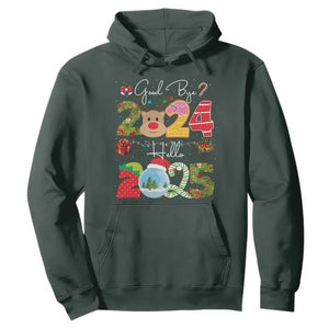 New Year 2025 Hoodie Merry Christmas Good Bye 2024 Hello 2025 TS10 Dark Forest Green Print Your Wear