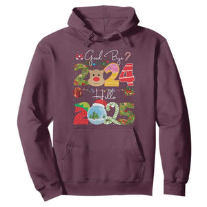 New Year 2025 Hoodie Merry Christmas Good Bye 2024 Hello 2025 TS10 Maroon Print Your Wear