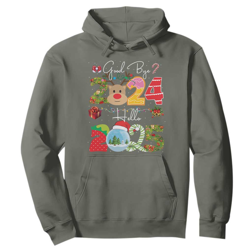 New Year 2025 Hoodie Merry Christmas Good Bye 2024 Hello 2025 TS10 Military Green Print Your Wear