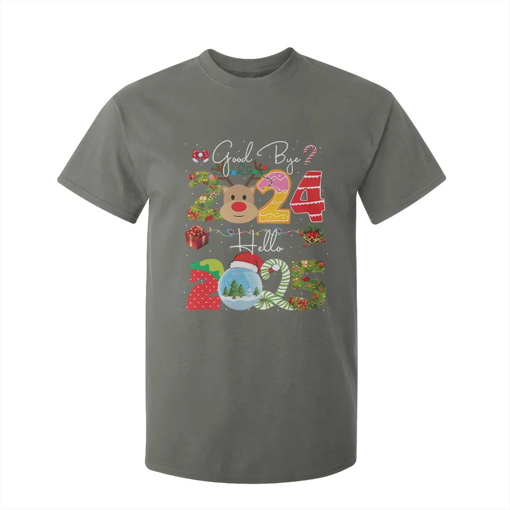 New Year 2025 T Shirt For Kid Merry Christmas Good Bye 2024 Hello 2025 TS10 Military Green Print Your Wear