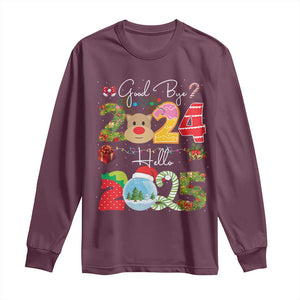 New Year 2025 Long Sleeve Shirt Merry Christmas Good Bye 2024 Hello 2025 TS10 Maroon Print Your Wear