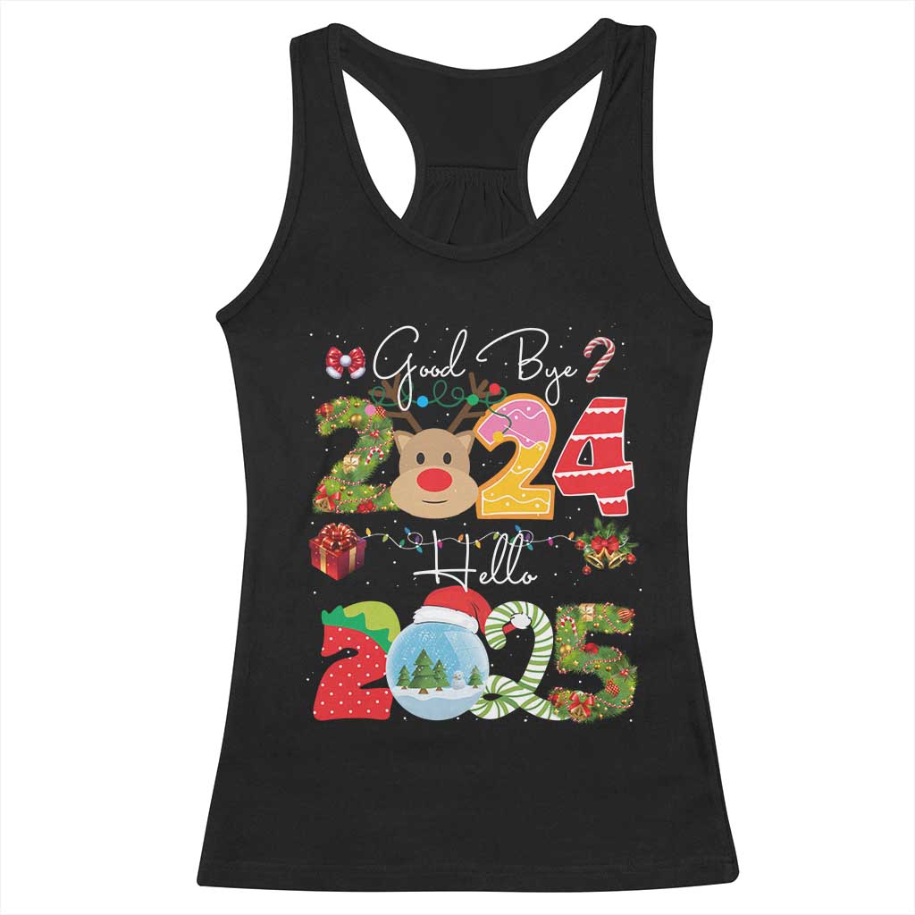 New Year 2025 Racerback Tank Top Merry Christmas Good Bye 2024 Hello 2025 TS10 Black Print Your Wear