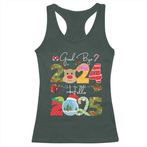 New Year 2025 Racerback Tank Top Merry Christmas Good Bye 2024 Hello 2025 TS10 Dark Forest Green Print Your Wear