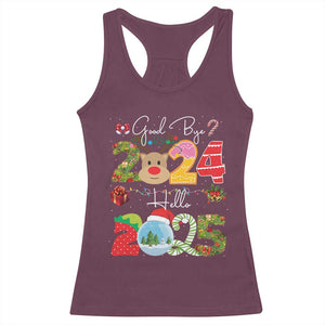 New Year 2025 Racerback Tank Top Merry Christmas Good Bye 2024 Hello 2025 TS10 Maroon Print Your Wear