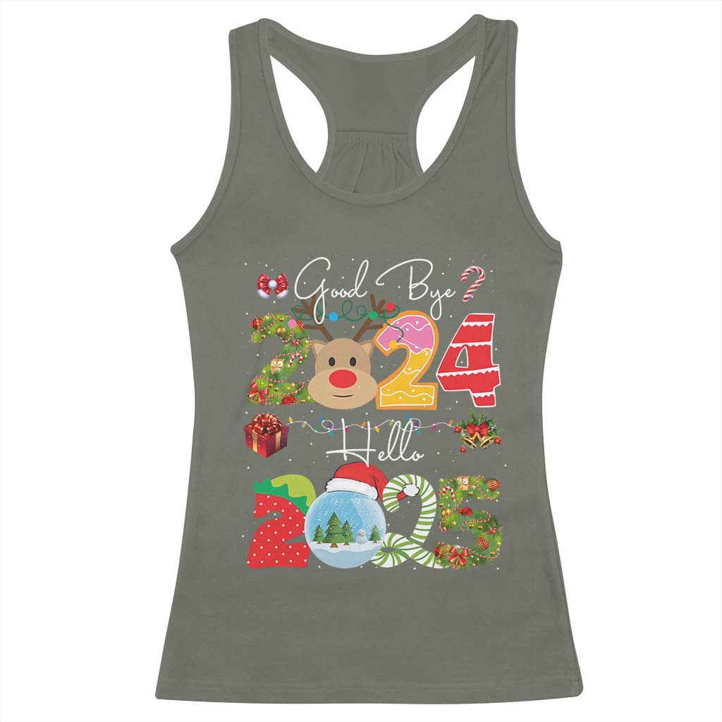 New Year 2025 Racerback Tank Top Merry Christmas Good Bye 2024 Hello 2025 TS10 Military Green Print Your Wear