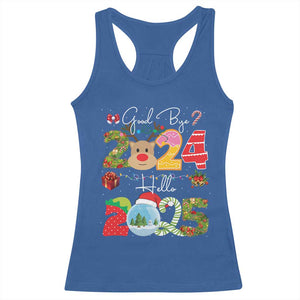 New Year 2025 Racerback Tank Top Merry Christmas Good Bye 2024 Hello 2025 TS10 Royal Blue Print Your Wear