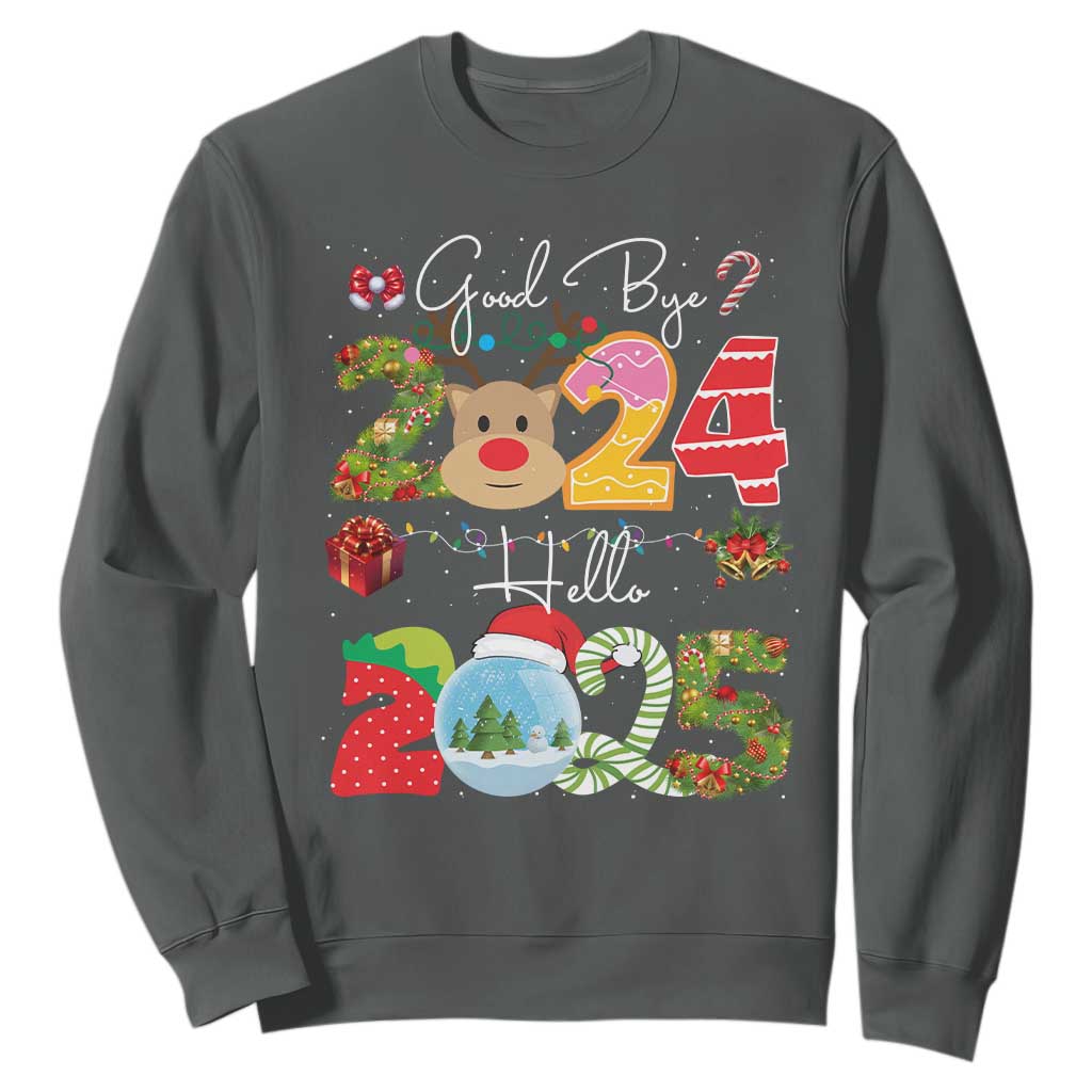 New Year 2025 Sweatshirt Merry Christmas Good Bye 2024 Hello 2025 TS10 Dark Heather Print Your Wear